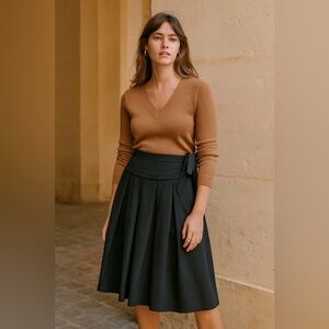 Armani Collezioni Skirt Classic Pleated Wool Blend with Side Bow Dark Grey Sz 4